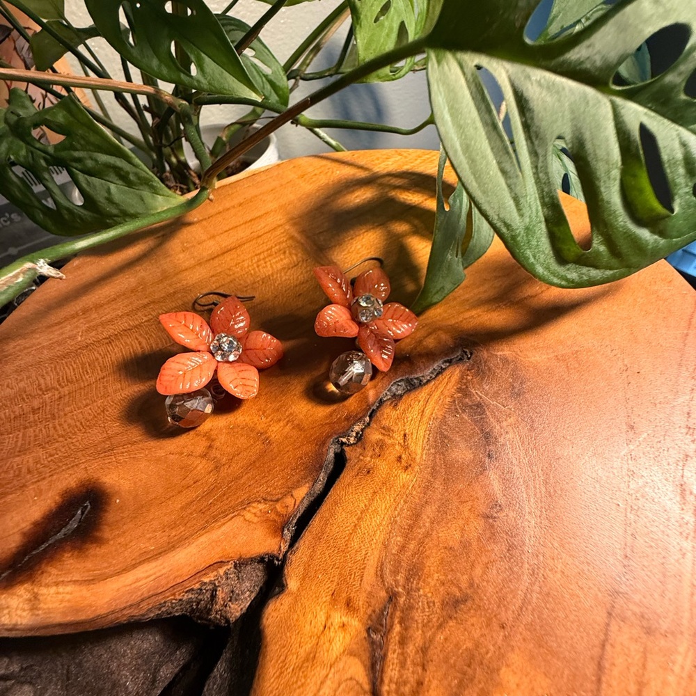 Elegant Floral Orange Earrings